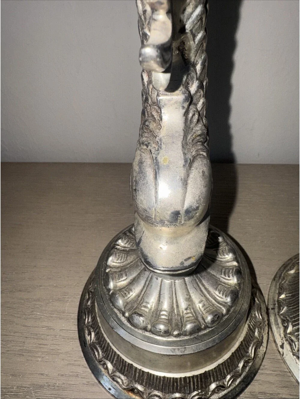 Hollywood Regency Style Silver Plated Dolphin Koi Fish Tall Candle Holders 16 in